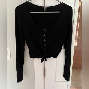 Black Button up crop top with tie front
